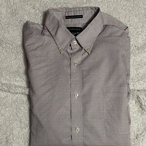 Lands end Mens tailored fit 16.5 - 34 button down dress shirt red blue checkered